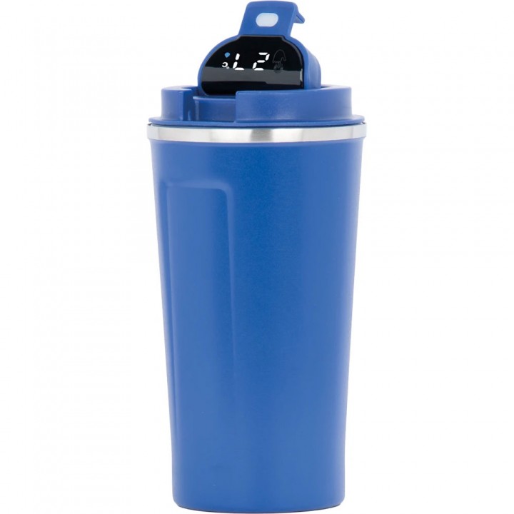 Lacivert 500 ml dijital ısı göstergeli kapaklı lazer logo baskılı kurumsal promosyon termos
